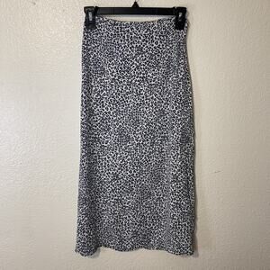Brandy Melville Blue Leopard Print Midi Skirt OS One Size Viscose Chic Classy